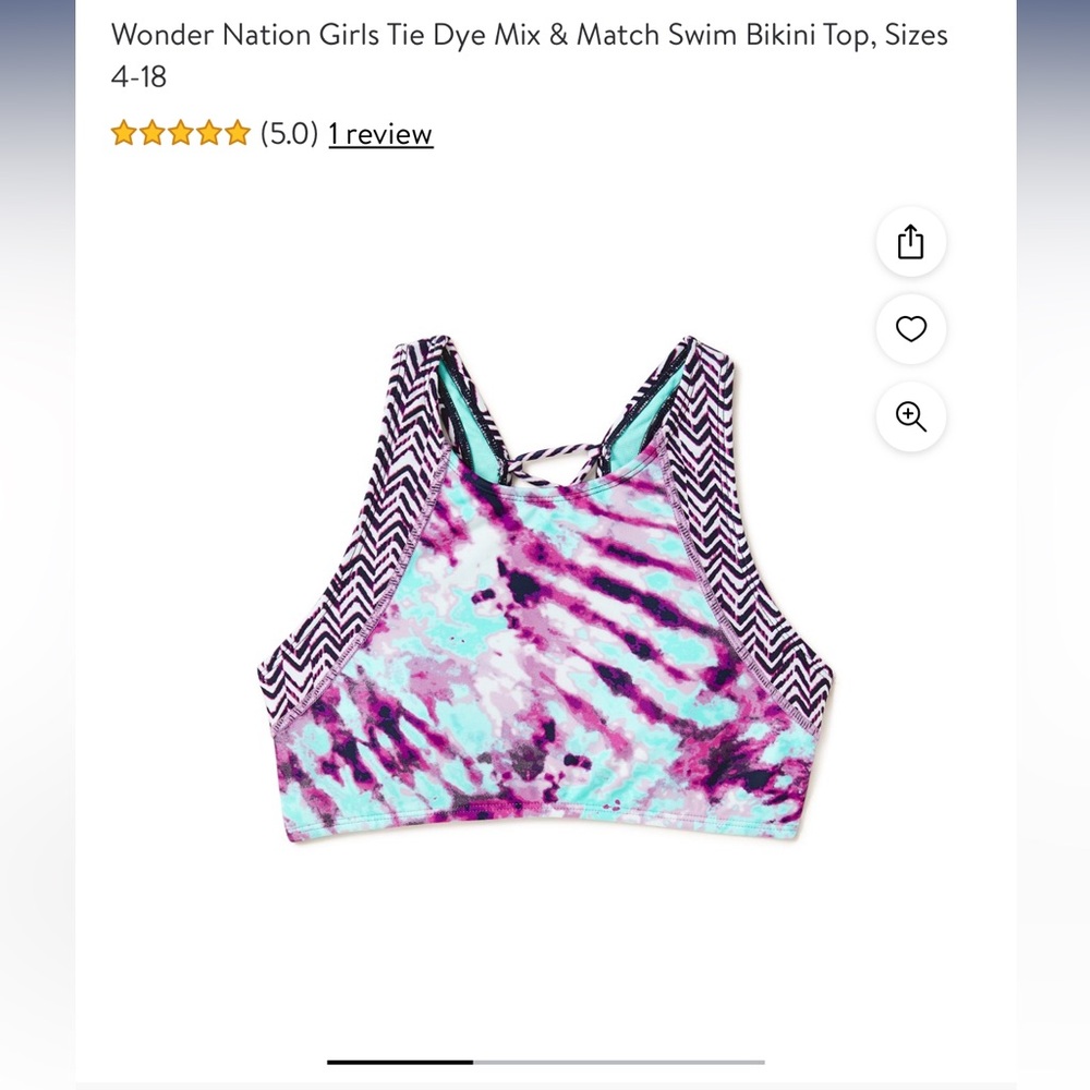 NWT-Girls Tie Dye Swim Bikini Top
